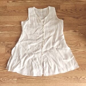 EUC Eileen Fisher Sleeveless White Button-Down Linen Top, Size S